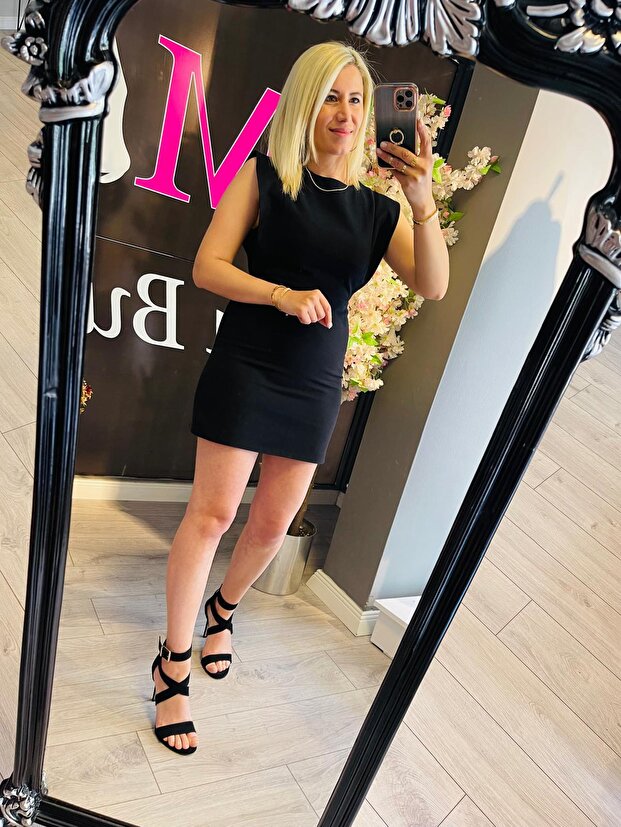 gabardin mini elbise - 4