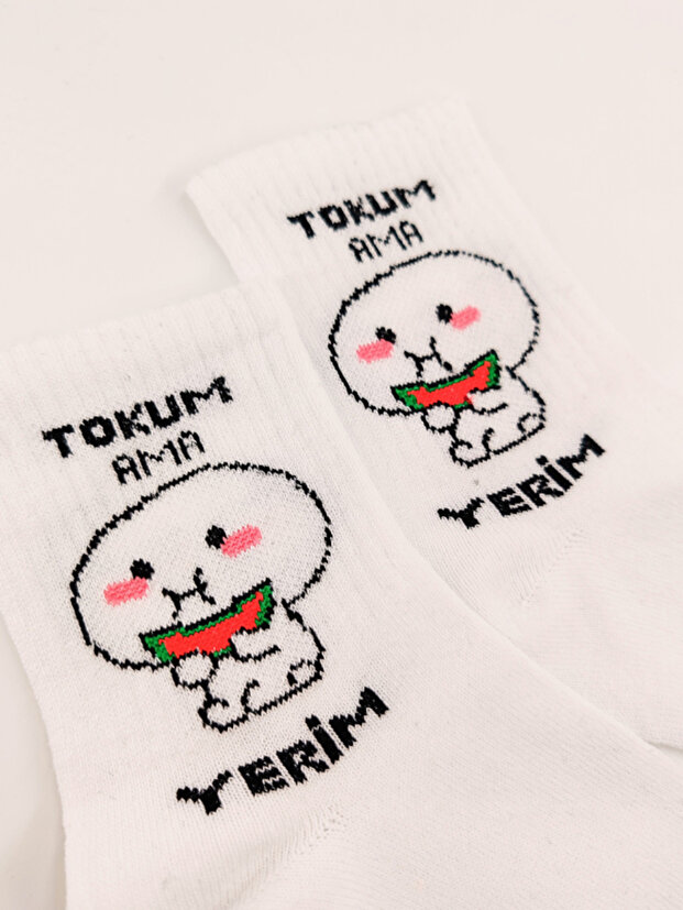Unisex Comics Fashion "I'm Full But I'll Eat" Printed Knee-High Socks