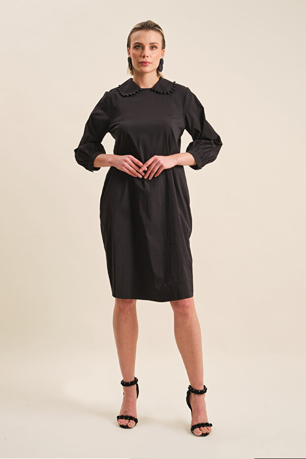 İnci Işlemeli Pamuklu Elbise - 1