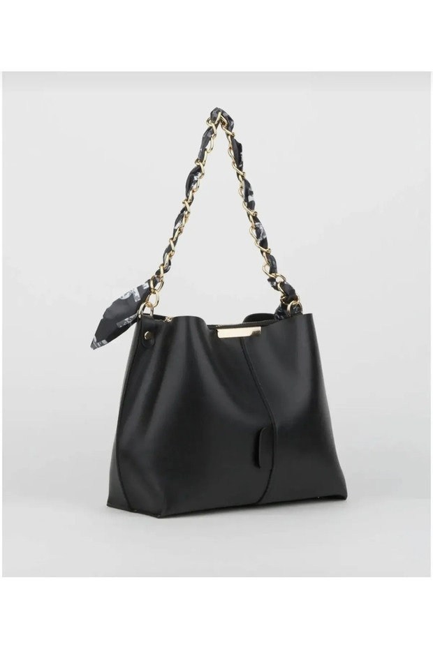 Women's Scarf and Chain Accessory Soft Leather 3 Compartment Hand and Shoulder Bag