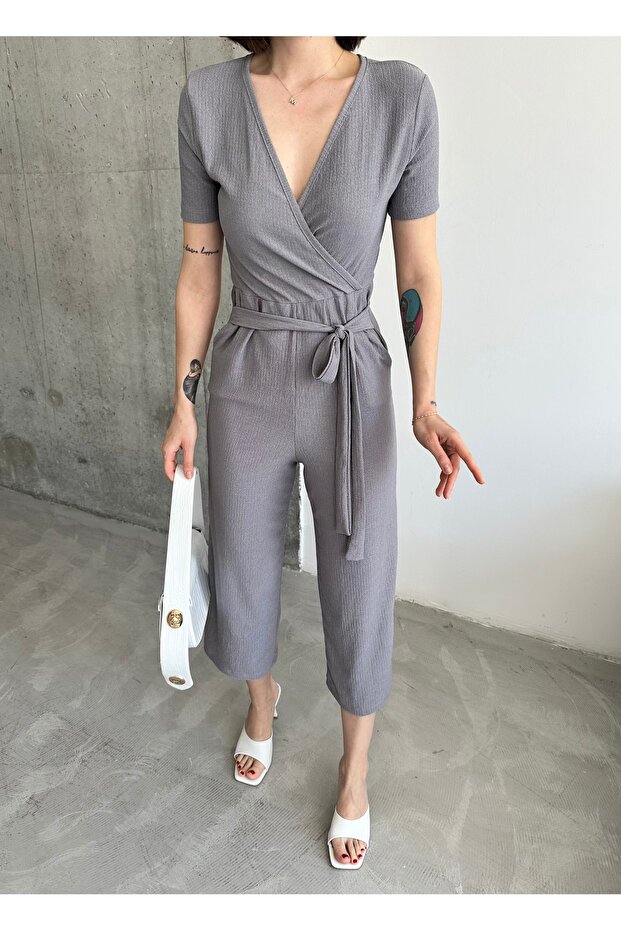 Double Breasted Collar Wrap Jumpsuit