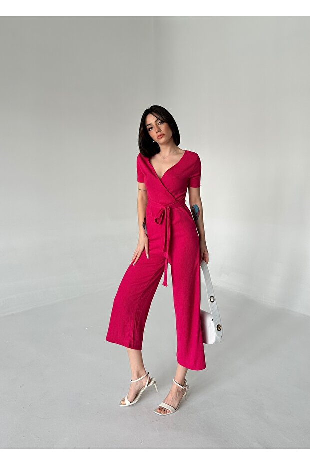 Double Breasted Collar Wrap Jumpsuit - 2