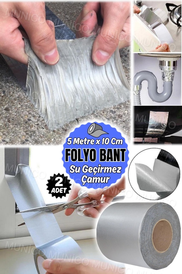 2 Adet 10 Cm x 5 Metre Pimapen Kapı İzolasyon Sızıntı Gider Hava Su Aliminyum Kauçuk Bandı Yapışkan - 6