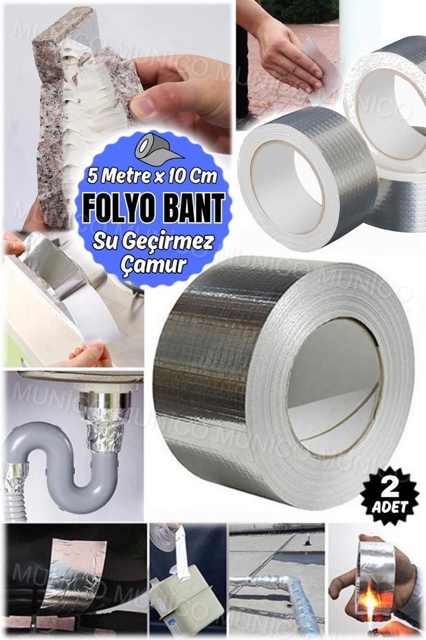 2 Adet 10 Cm x 5 Metre Pimapen Kapı İzolasyon Sızıntı Gider Hava Su Aliminyum Kauçuk Bandı Yapışkan - 5