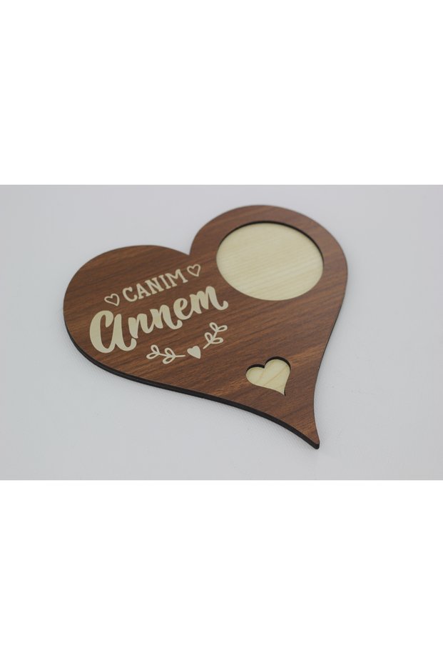 Heart Shape Wooden Coffee Presentation Decoration & Decorative Plate with My Mother Writing (Walnut & Beige) (20 X 20cm)