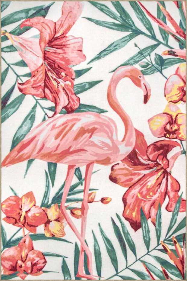Flamimgo Pink Colored Animal Woven Base Washable Carpet Miravip8332