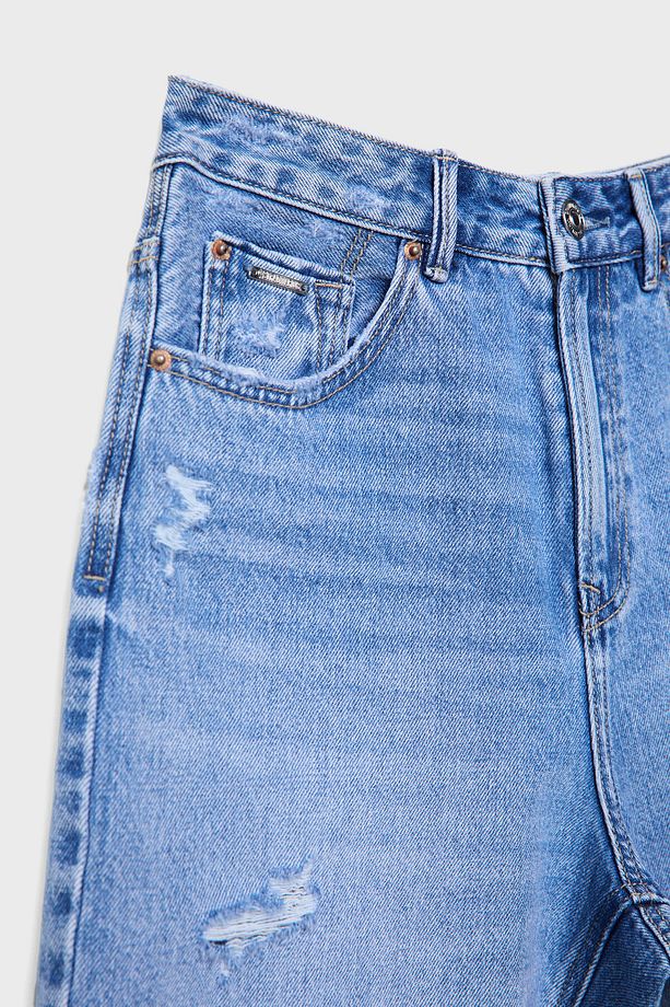 Uzun denim şort - 7