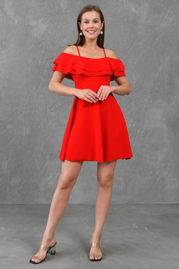 Flexible Crepe Fabric Collar with Flywheel Strap Detailed Plum Graduation Dress 014