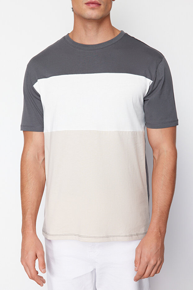 Antrasit Regular/Normal Kesim Renk Bloklu %100 Pamuklu T-Shirt TMNSS24TS00076 - 5