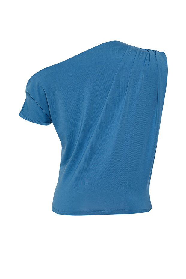 Indigo Regular/Normal Kalıp Asimetrik Yaka Sıfır Kol Esnek Örme Bluz TWOSS24BZ00396 - 8