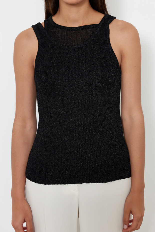 Siyah  Triko İnce Bluz TWOSS24BZ00558 - 4