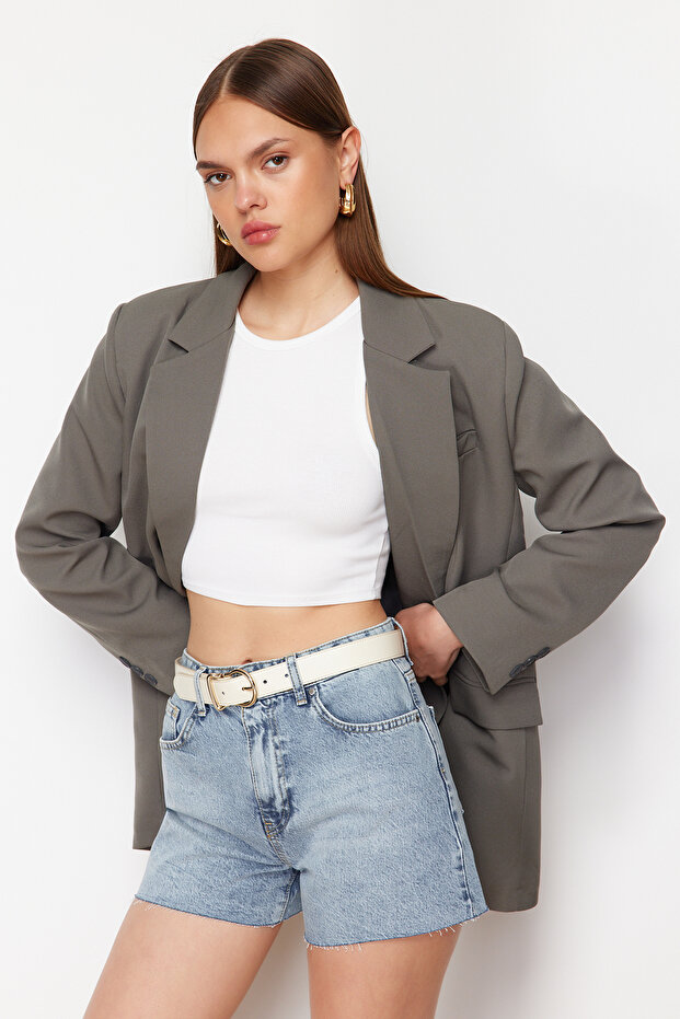 Mavi Yüksek Bel Denim Şort TWOSS24SR00119 - 3
