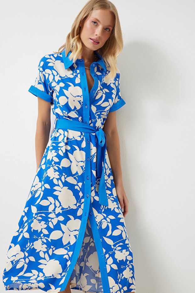 Women's Blue Floral Summer Slim Viscose Dress Dd01311