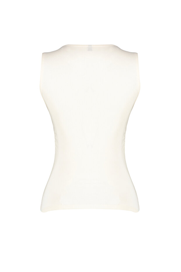 Taş Düz Kare Yaka Askılı Büzgülü Fitted/Vücuda Oturan Esnek Örme Bluz TWOSS24BZ00400 - 7