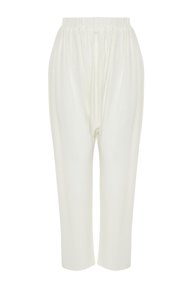Ekru Dokuma Şalvar Plaj Pantolon TBESS24PL00011 - 9