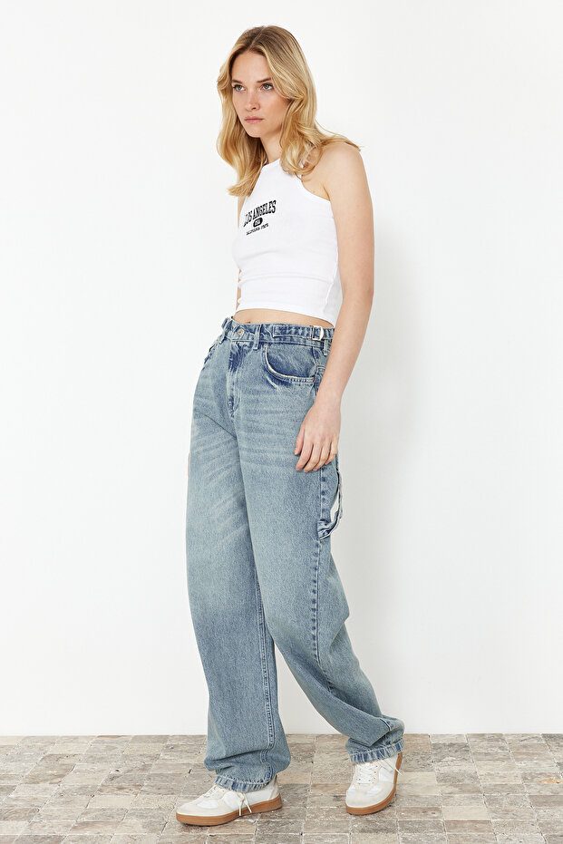 Açık Mavi More Sustainable Bol Kesim Yüksek Bel Loose Baggy Jeans TWOAW24JE00308 - 7