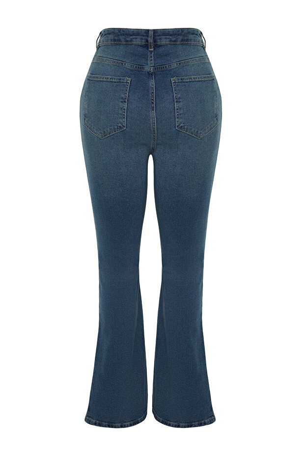 Mavi Yüksek Bel Comfort/Orta Esnek İspanyol Paça Flare Fit Jean TBBSS24CJ00046 - 8