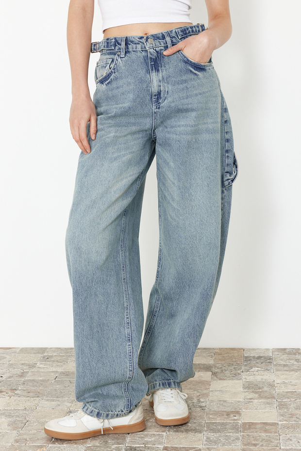 Açık Mavi More Sustainable Bol Kesim Yüksek Bel Loose Baggy Jeans TWOAW24JE00308 - 8