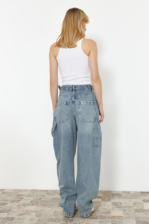Açık Mavi More Sustainable Bol Kesim Yüksek Bel Loose Baggy Jeans TWOAW24JE00308 - 10