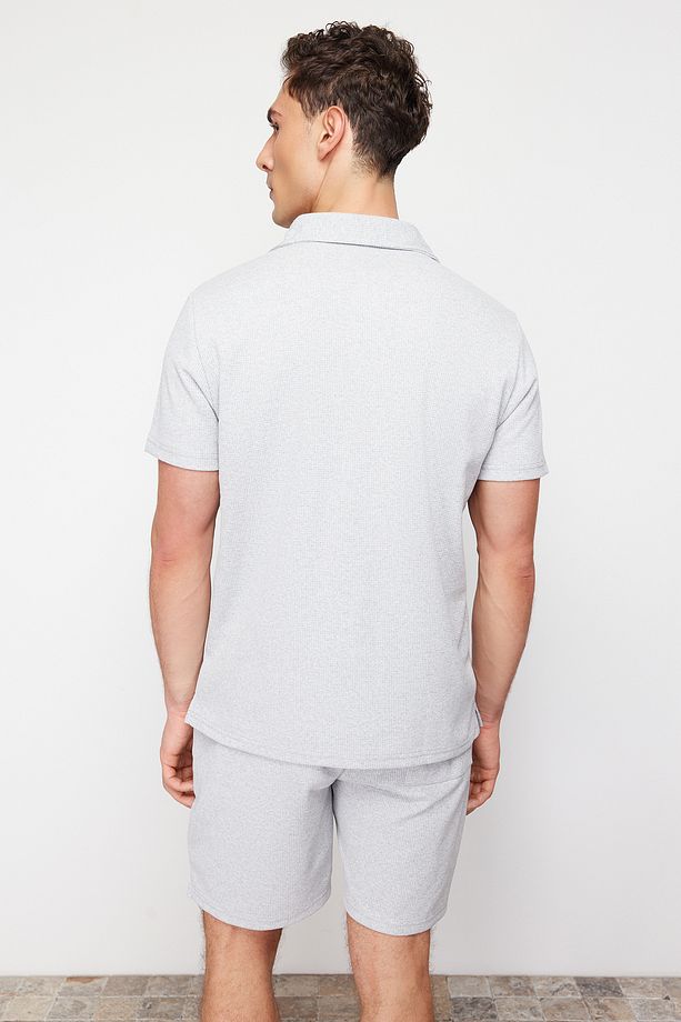 Gri Regular/Normal Kesim Dokulu Kumaş Etiketli Polo Yaka Eşofman Takımı TMNSS23EM00003 - 6