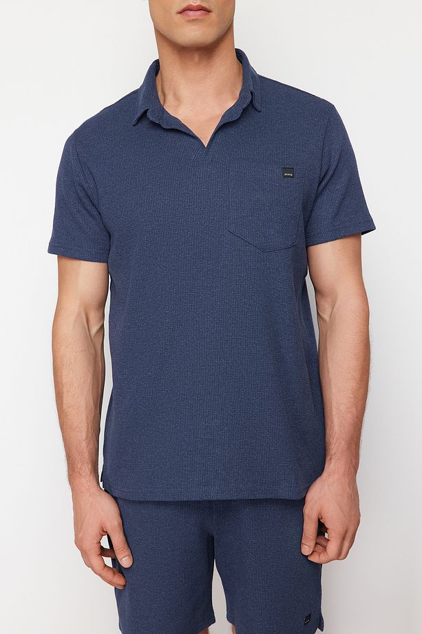 Indigo Regular/Normal Kesim Dokulu Kumaş Etiketli Polo Yaka Eşofman Takımı TMNSS23EM00003 - 5