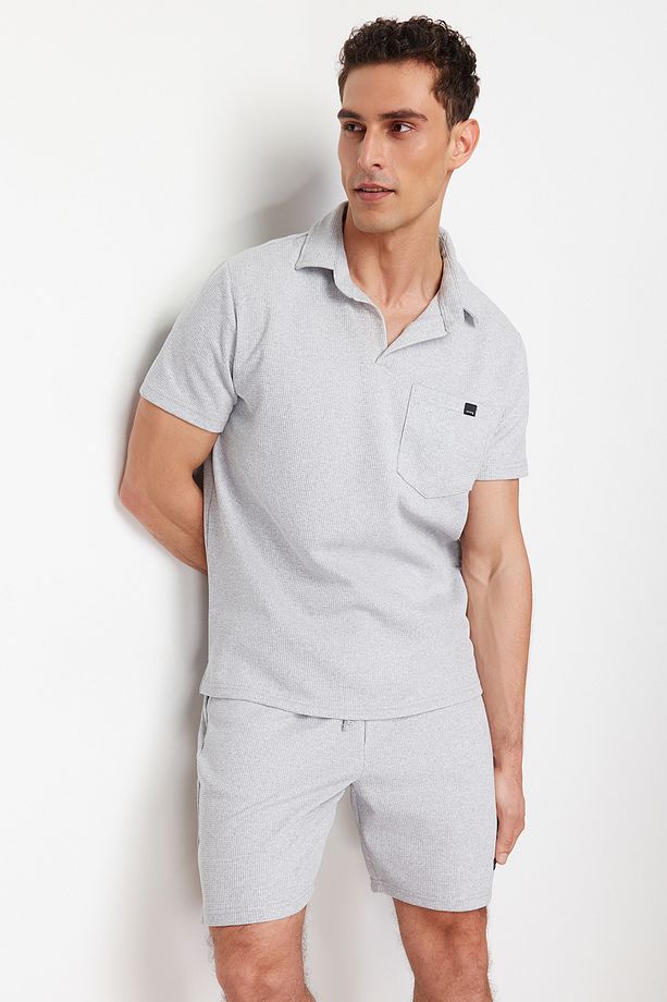 Gri Regular/Normal Kesim Dokulu Kumaş Etiketli Polo Yaka Eşofman Takımı TMNSS23EM00003 - 4