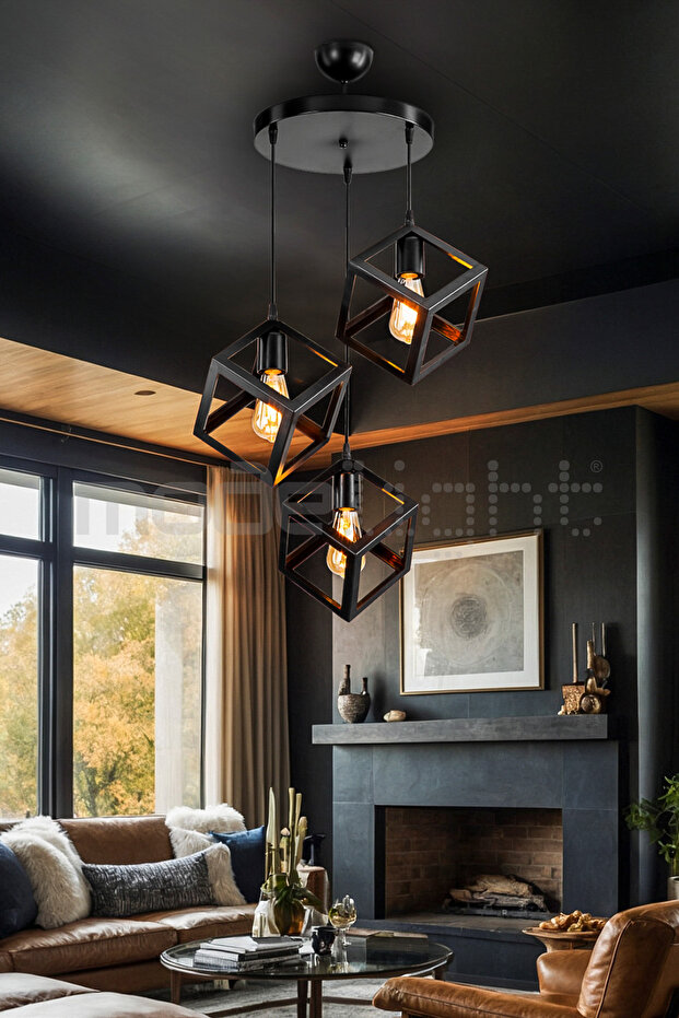 KÜP 3LÜ AVİZE SİYAH - 1