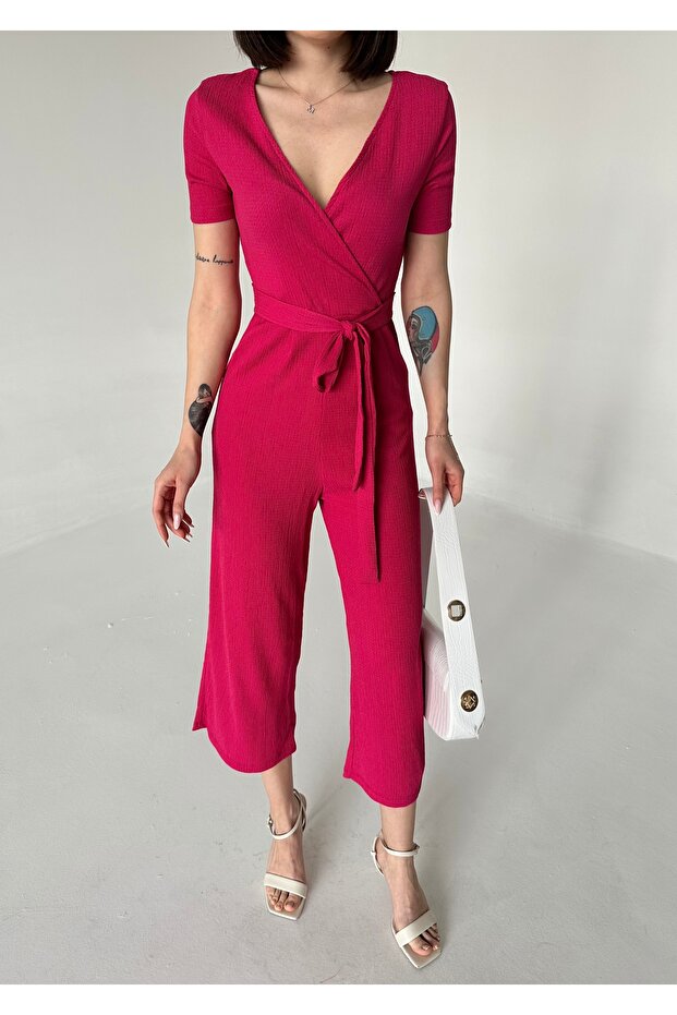 Double Breasted Collar Wrap Jumpsuit - 6