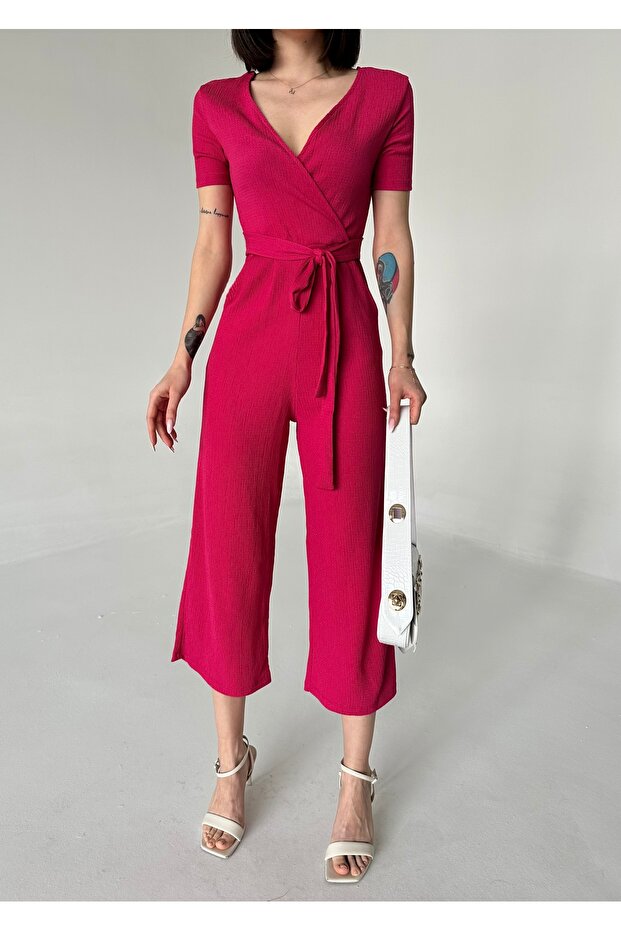 Double Breasted Collar Wrap Jumpsuit - 8
