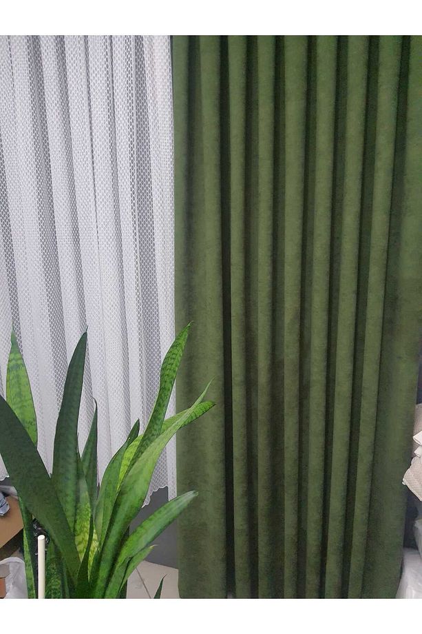 KULLANIMA HAZIR ÇİMEN YEŞİLİ SIK PİLELİ 1X3 FON PERDE TEK KANAT 9198 - 5