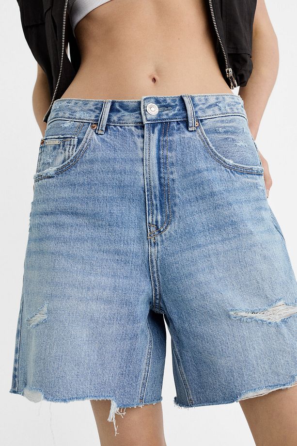 Uzun denim şort - 4