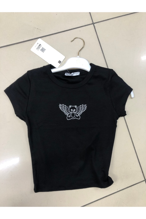 Siyah baskılı kısa crop badi - 3