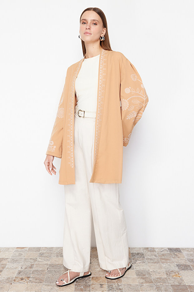 Camel Dokuma İşlemeli Kap & Ferace & Kimono TCTSS24KF00018 - 3