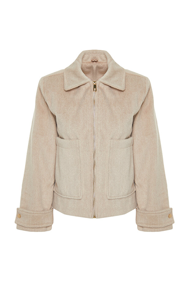 Vizon Oversize Kalıp Kaşe İnce Ceket Mont TWOAW25MO00084 - 6