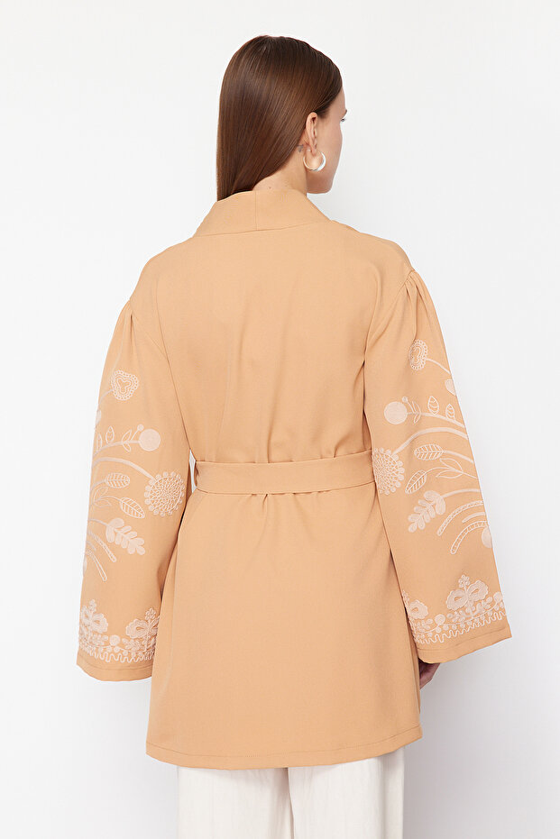Camel Dokuma İşlemeli Kap & Ferace & Kimono TCTSS24KF00018 - 6