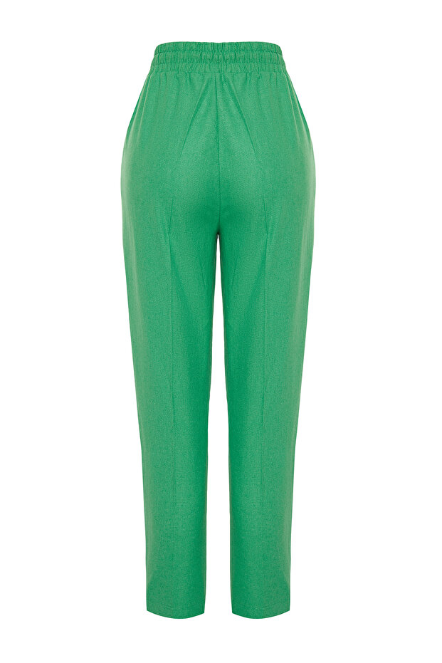 Yeşil Beli Lastikli Pull On Keten Karışımlı Dokuma Pantolon TWOSS24PL00144 - 8