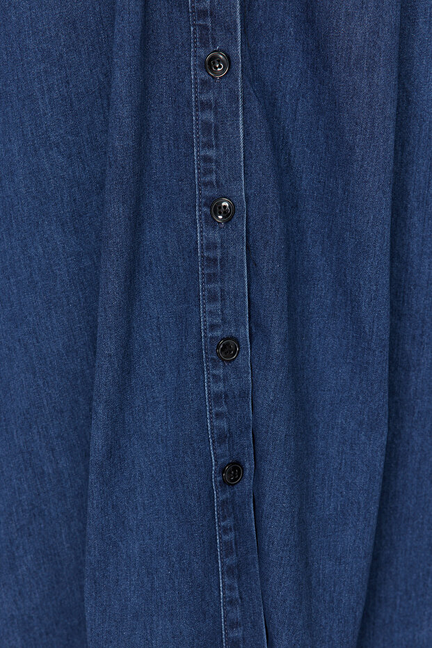 Koyu Mavi Kuşaklı Maxi Modest Denim Gömlek Elbise TWOSS24EL00923 - 5