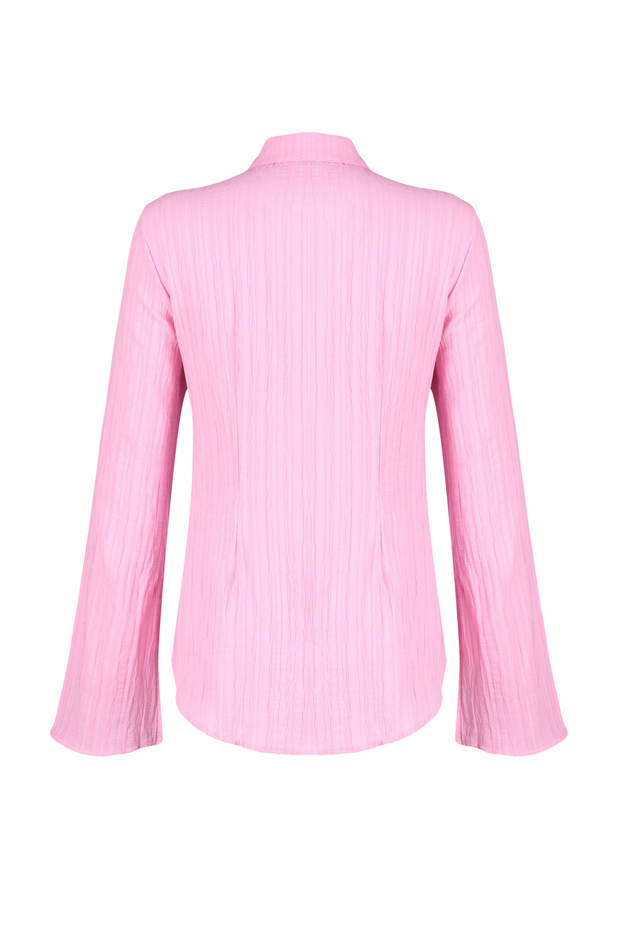 Açık Pembe Dokulu Fitted Bele Oturan Dokuma Gömlek TWOSS24GO00002 - 8
