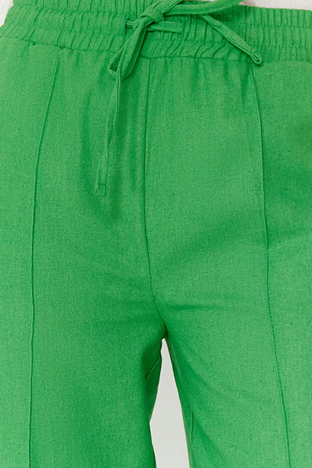 Yeşil Beli Lastikli Pull On Keten Karışımlı Dokuma Pantolon TWOSS24PL00144 - 4