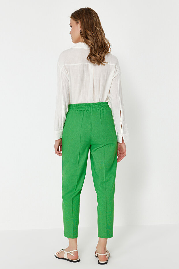 Yeşil Beli Lastikli Pull On Keten Karışımlı Dokuma Pantolon TWOSS24PL00144 - 6