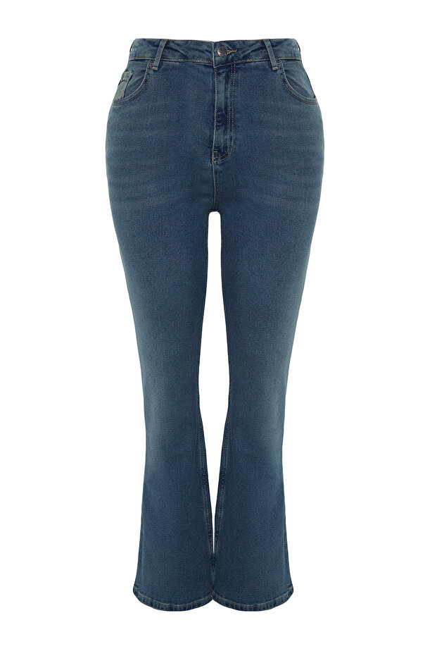 Mavi Yüksek Bel Comfort/Orta Esnek İspanyol Paça Flare Fit Jean TBBSS24CJ00046 - 7