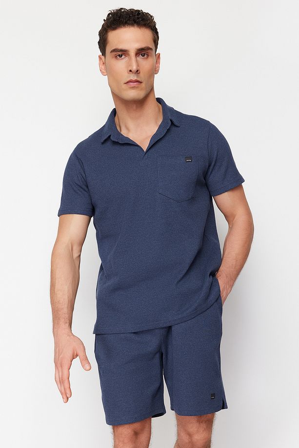 Indigo Regular/Normal Kesim Dokulu Kumaş Etiketli Polo Yaka Eşofman Takımı TMNSS23EM00003 - 3