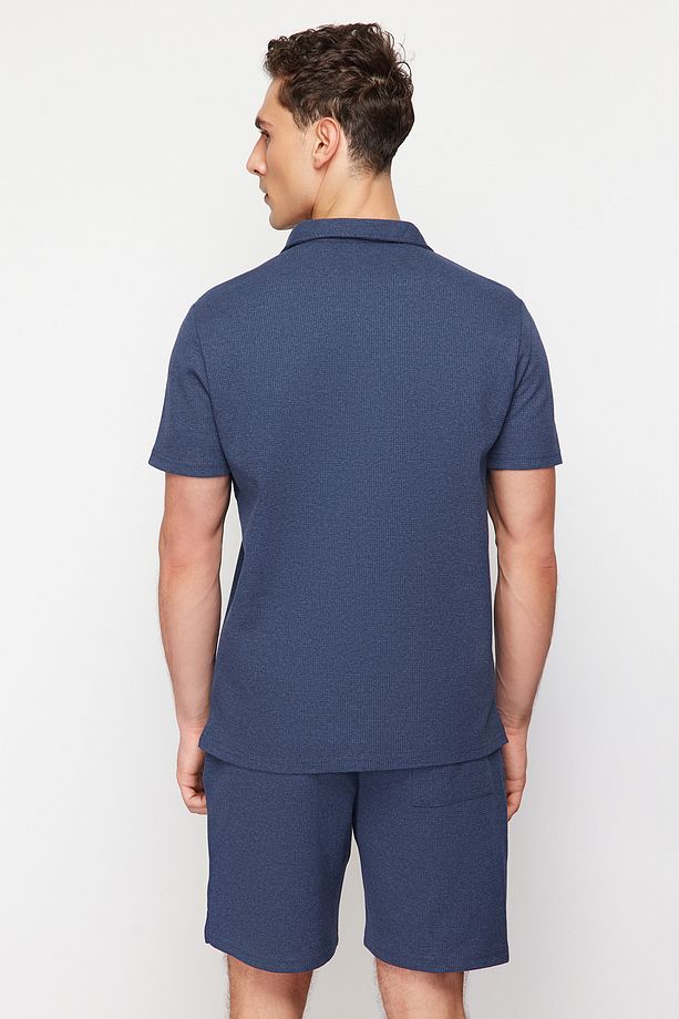 Indigo Regular/Normal Kesim Dokulu Kumaş Etiketli Polo Yaka Eşofman Takımı TMNSS23EM00003 - 6