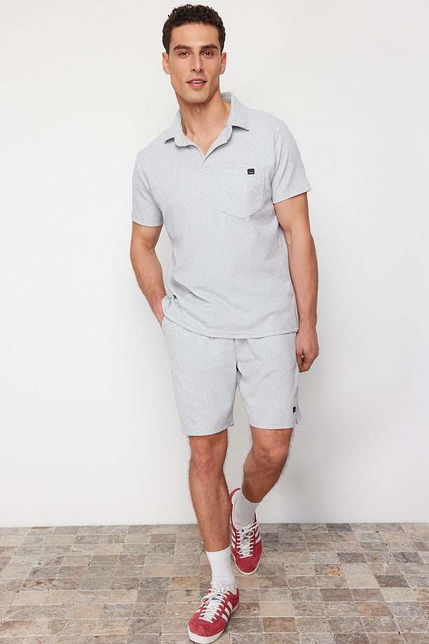 Gri Regular/Normal Kesim Dokulu Kumaş Etiketli Polo Yaka Eşofman Takımı TMNSS23EM00003 - 1