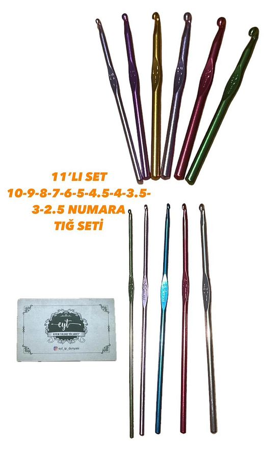 Tığ Metal Saplı 11'li SET 10-9-8-7-6-5-4-4.5-3.5-3-2.5 - 1