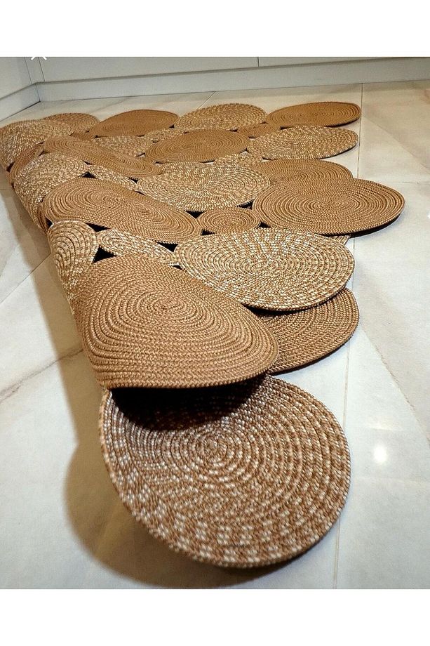 jüt hasır el örgüsü halı kilim yıkanabilir çift taraflı oval - 4