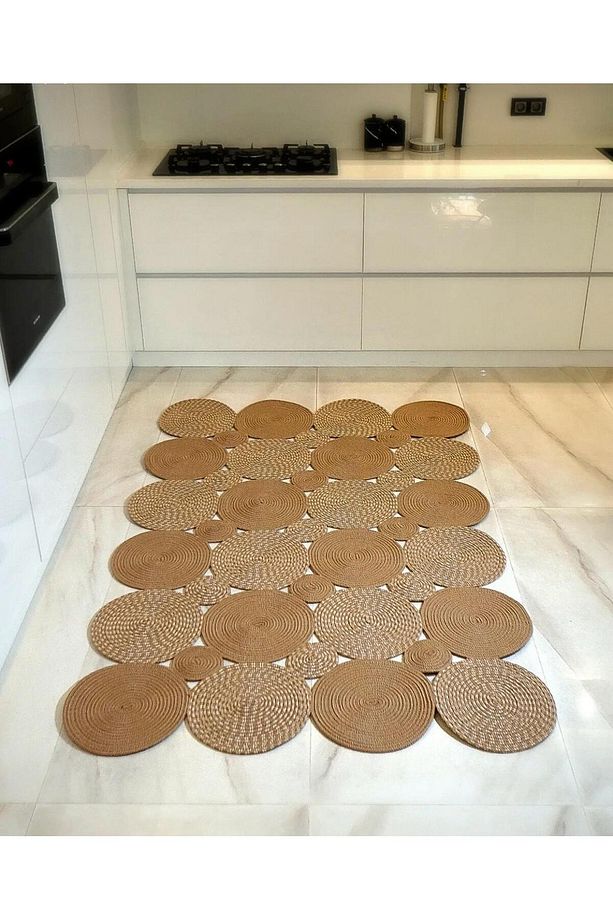 jüt hasır el örgüsü halı kilim yıkanabilir çift taraflı oval - 1