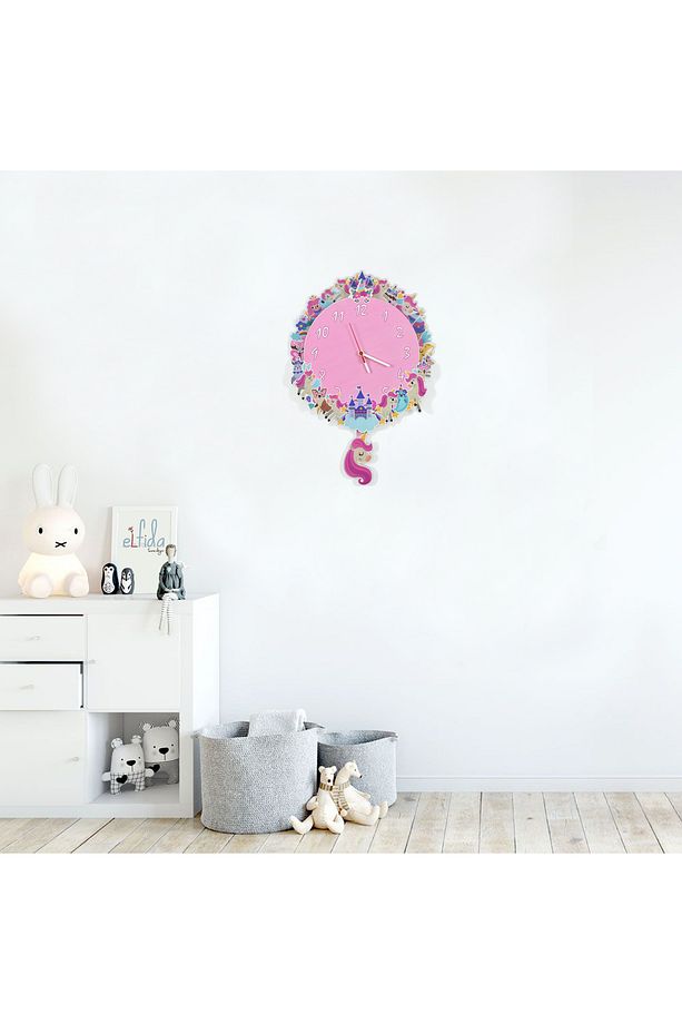 3 Boyutlu Unicorn Çocuk Odası Ahşap Duvar Saati Elf-2312026-3D - 3
