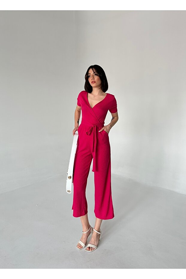 Double Breasted Collar Wrap Jumpsuit - 4