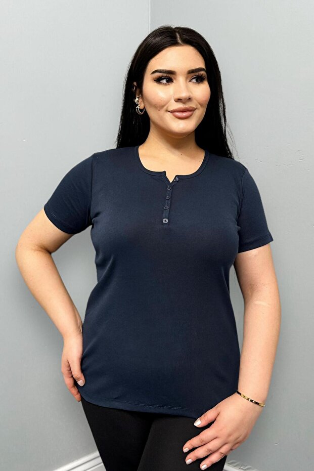 Plus Size Buttoned Front Cotton Basic Short Sleeve Blouse - 4